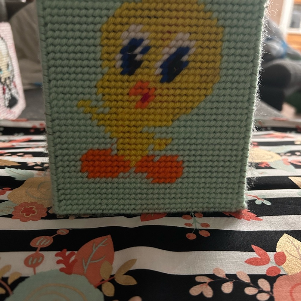 Handcrafted loony tunes Needlepoint tissue box cover